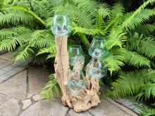 Teakholzwurzel mit 5 Glasvasen