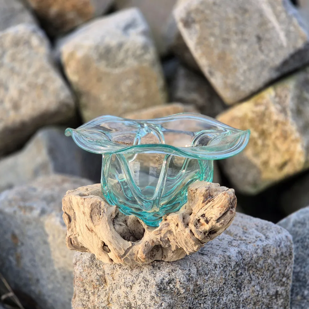 Glasschale auf Teakholzwurzel "Myanmar"